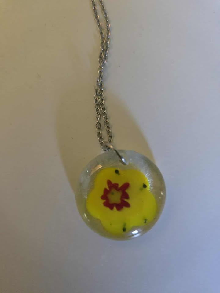 Handmade Fused Glass Pendant – Yellow Millefiori Flower