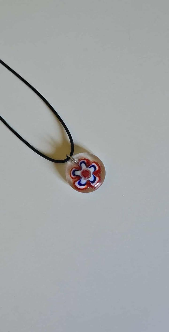 Patriotic Millefiori Flower Pendant