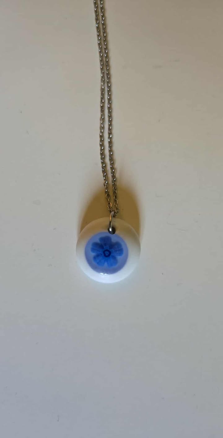 EXCLUSIVE: Blue Blossom Fused Glass Pendant Necklace