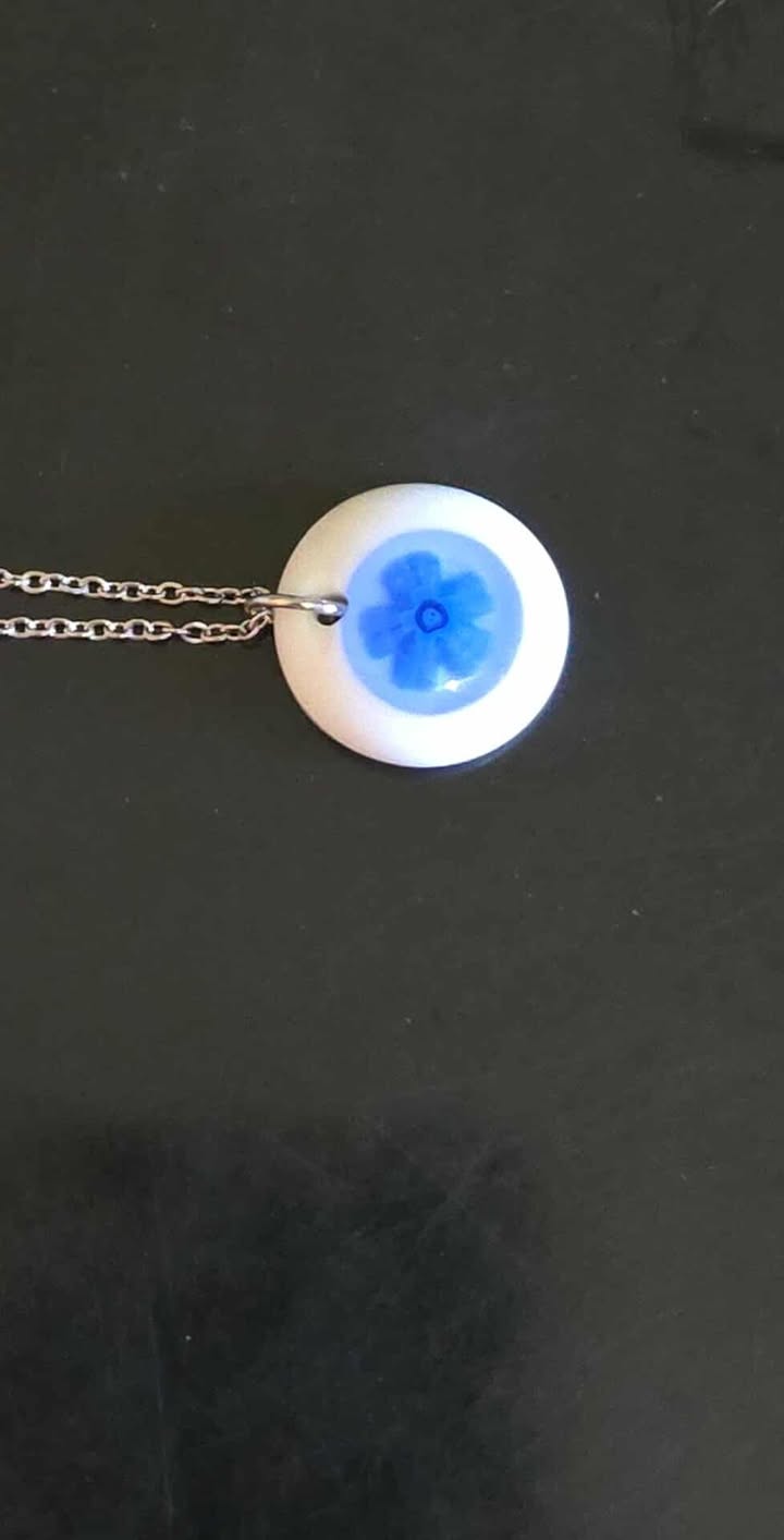 EXCLUSIVE: Blue Blossom Fused Glass Pendant Necklace