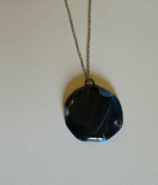 Midnight Blue Handmade Glass Pendant – Subtle, Dark Elegance