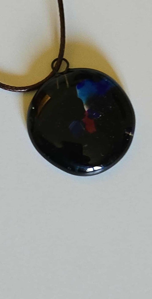 Handmade Fused Glass Pendant – Midnight Black with Subtle Color Bursts