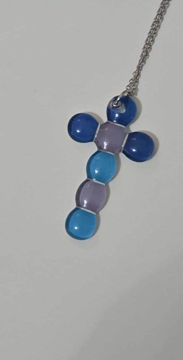 Handmade Fused Glass Cross Pendant – Blue and Purple
